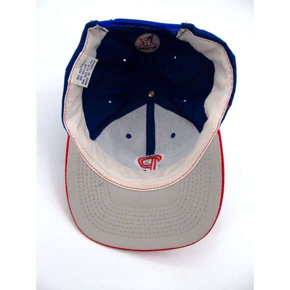 Vintage 90s Philadelphia Phillies Hat Cap Snapback MLB Baseball Texaco Blue Red - Picture 4 of 8